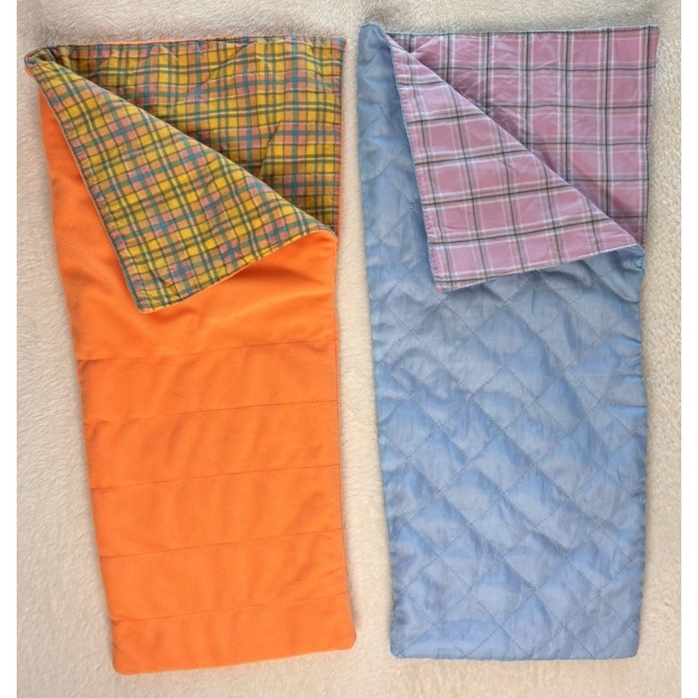 BATTAT OUR GENERATION 18 Inch Doll 2 Sleeping Bags Orange Blue Yellow Pink Plaid